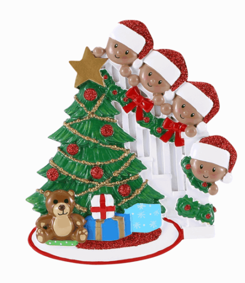 African American Family of 4 Peeking From Tree Personalized Christmas ...